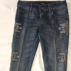 Allen B denim jeans embroidered tribal print sz 4